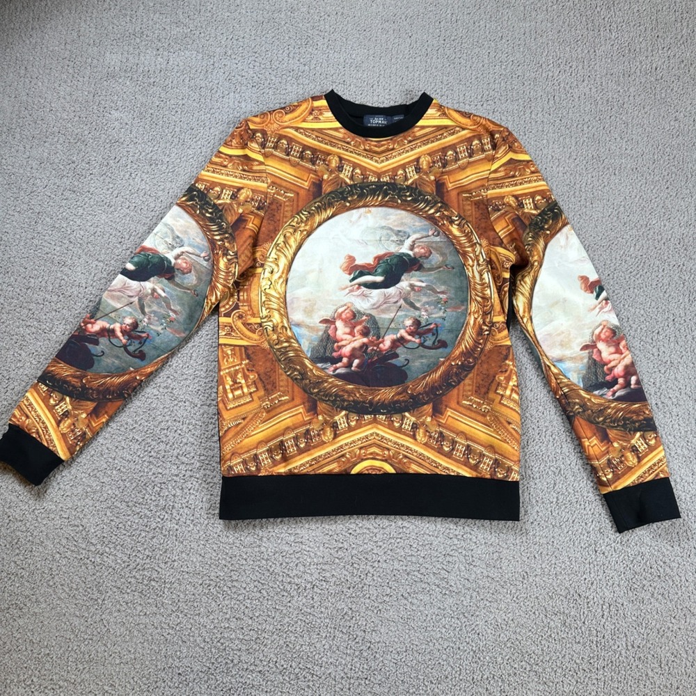 Topman Baroque Cherub Renaissance Art Print Sweatshirt Mens S Black Gold Topshop
